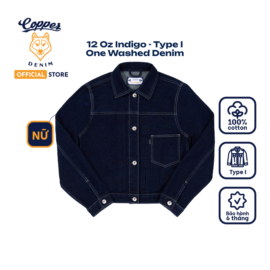 [NEW] Áo Khoác Jeans/Denim Nữ Type I 12 Oz - onewashed denim, dáng regular, màu xanh indigo - Copper