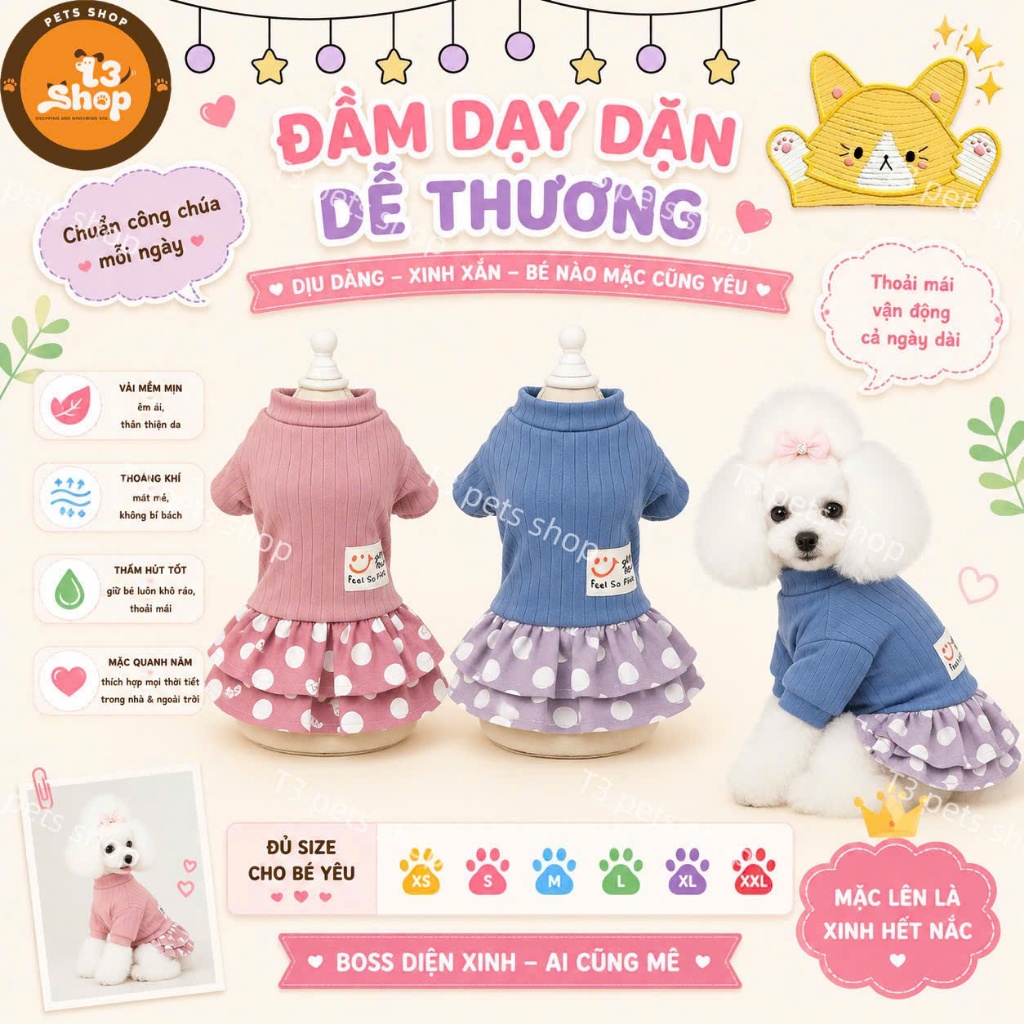 váy đầm xòe "Feel so Fun" cho chó mèo - T3 PETS SHOP