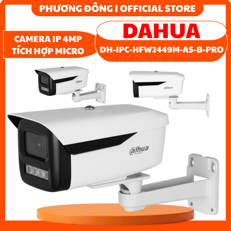 CAMERA IP NGOÀI TRỜI DAHUA DH-IPC-HFW2449M-AS-B-PRO 4MP - ĐÈN LED XA, TÍCH HỢP MICRO, CÂN BẰNG TRẮNG