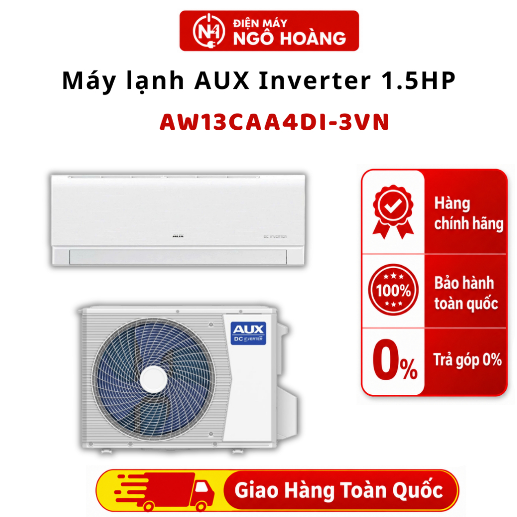 AW13CAA4DI-3VN - Máy lạnh AUX Inverter 1.5HP AW13CAA4DI-3VN, điều hòa tiết kiệm điện - Chính Hãng Đi