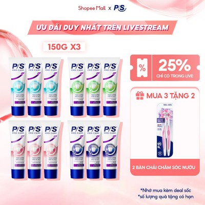 [LIVE][Mua3 Tặng2]Combo 3Kem Đánh răng P/S Pro-Care hàng tỉ ion hoạt tính lợi khuẩn150g TẶNG 2 bàn chảiP/S chăm sóc nướu