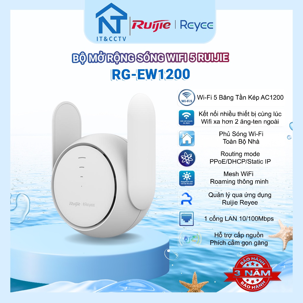 Bộ Kích Sóng WiFi Mesh Reyee RG-EW1200R AC1200 – Dual Band 1200Mbps, Cắm Tường