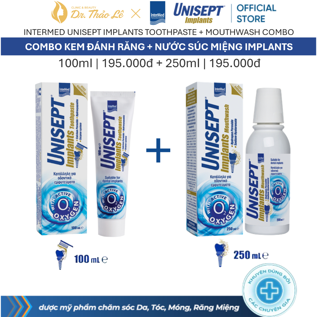 Combo Đánh Răng + Súc Miệng InterMed Unisept Implant Ngừa Viêm Lợi, Viêm Quanh Implant, Chân Răng Sứ