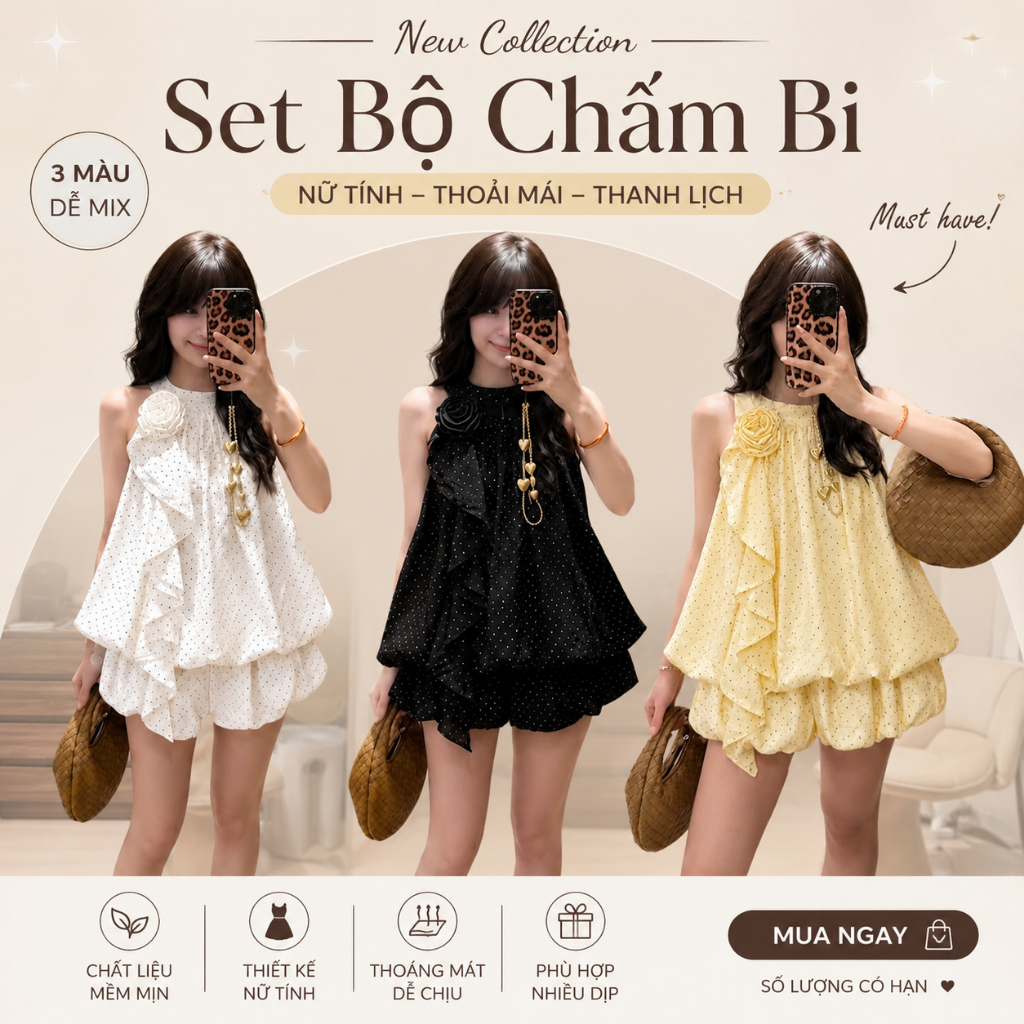 Set áo yếm nữ quần bí chấm bi mềm mát tôn dáng, bộ đồ nữ dạo phố đi chơi dễ thương hot trend - 2love