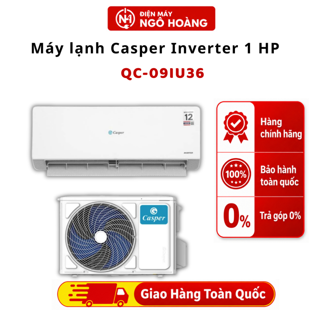 QC-09IU36 - Máy lạnh Casper Inverter 1 HP QC-09IU36 - Điều hòa 1 chiều 9000BTU, làm lạnh nhanh - Chí