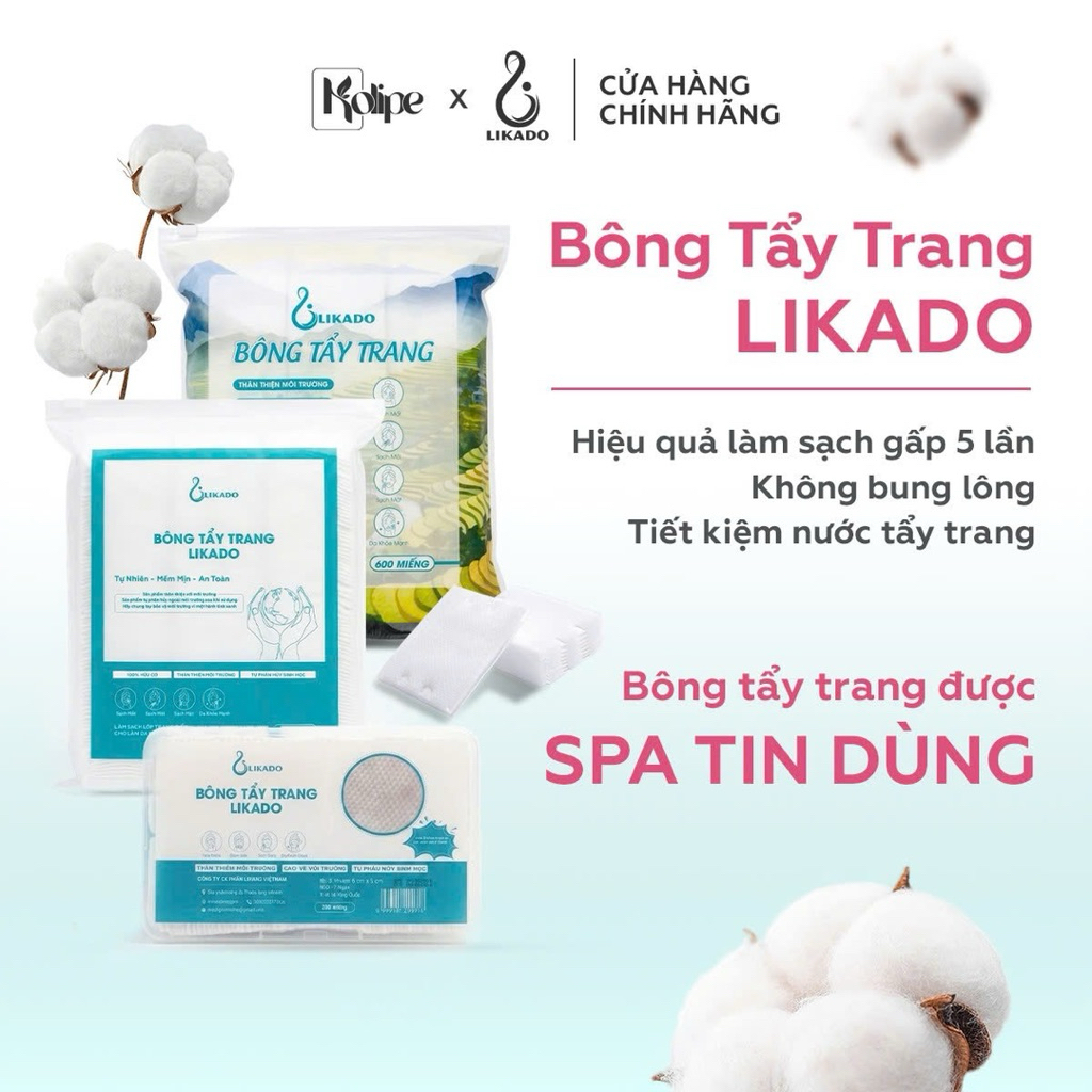 Bông Tẩy Trang 222/400/600 Miếng, không xổ bông, cotton bông mềm Likado