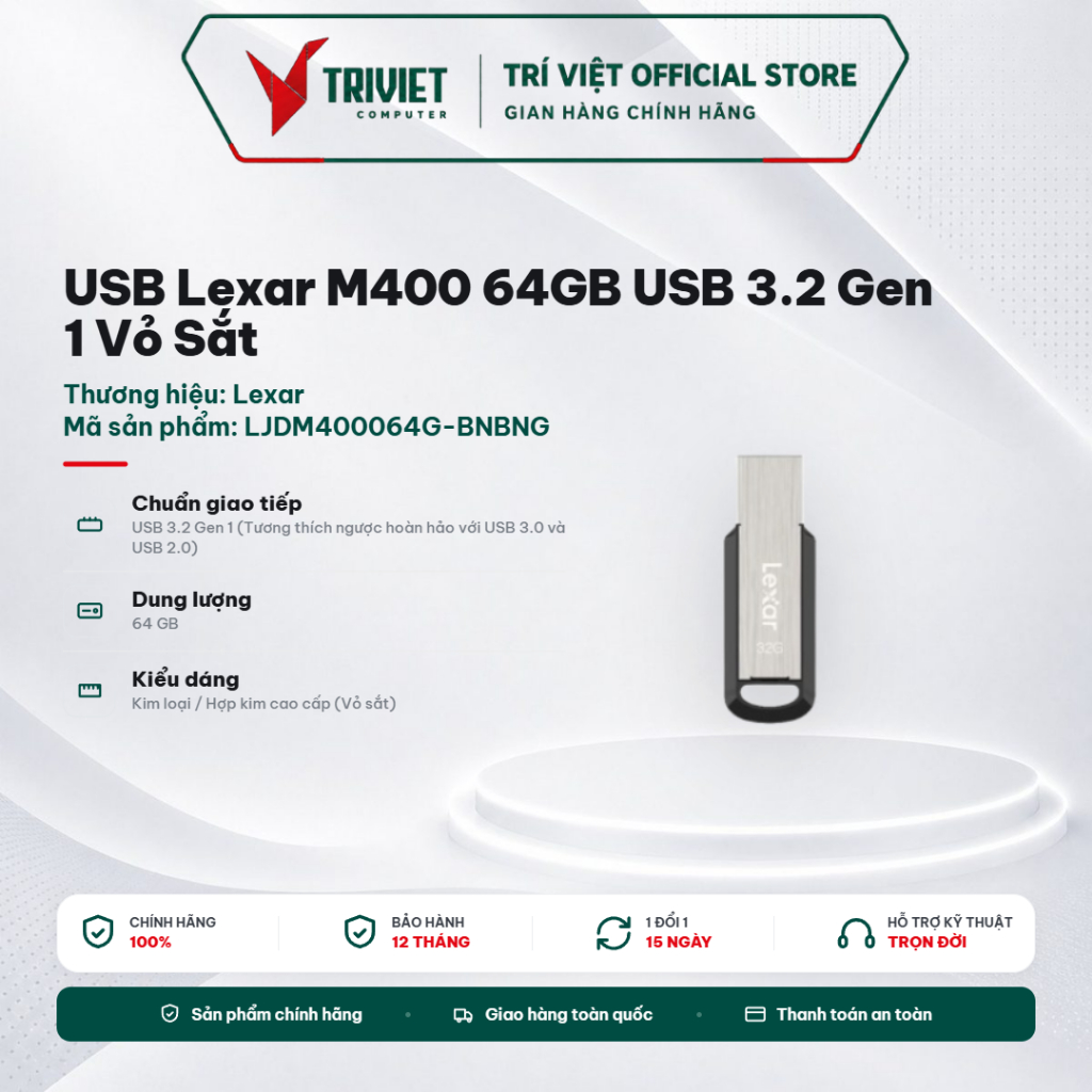 USB Lexar M400 64GB USB 3.2 Gen 1 Vỏ Sắt – Tốc Độ 150MB/s (LJDM400064G-BNBNG)