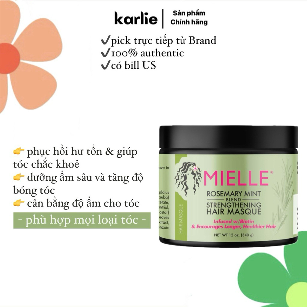 [Chính hãng Hỏa tốc] Kem ủ tóc MIELLE Rosemary Mint Strengthening Hair Masque 340g