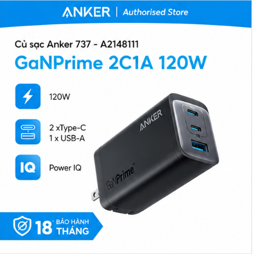 Củ sạc Anker 737 GaNPrime 2C1A 120W - A2148 - Hàng chính hãng - Bảo hành 18 tháng