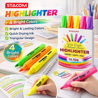 Bút dạ quang thân tam giác, mực siêu đẹp, tươi và bền màu, photo không để lại vạch đen | Stacom HL106
