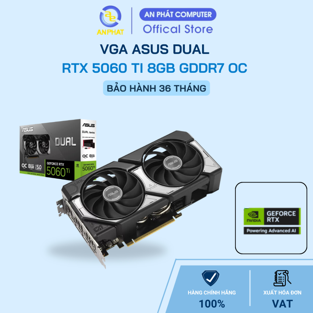 Card màn hình ASUS Dual RTX 5060 Ti 8GB GDDR7 OC (DUAL-RTX5060TI-O8G) [Chính hãng full box] [Có xuất