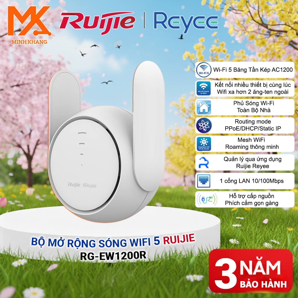 Bộ Phát WiFi Mesh Reyee RG-EW1200R AC1200 Dual Band 1200Mbps – Bộ Kích Sóng WiFi Cắm Tường