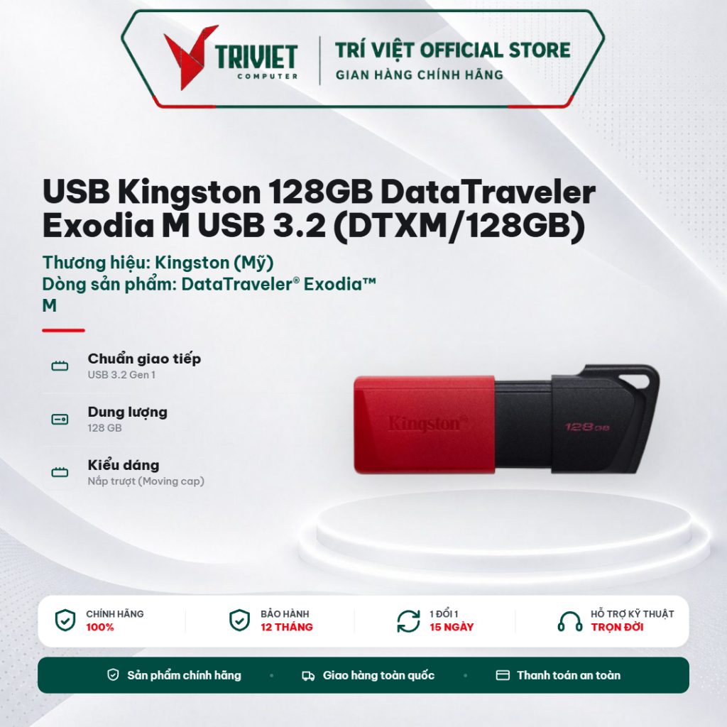 USB Kingston 128GB DataTraveler Exodia M USB 3.2 (DTXM/128GB) – Lưu Trữ Nhanh, Thiết Kế Tiện Lợi