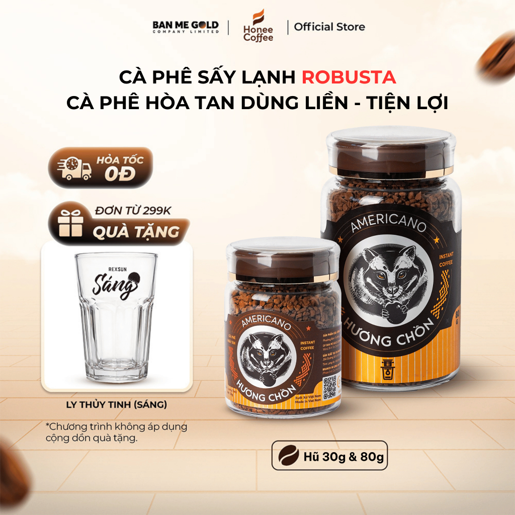 [HŨ 80G TẶNG LY] Cà phê sấy lạnh robusta (30g/80g) cà phê chồn - cafe sấy lạnh - cà phê hoà tan dùng
