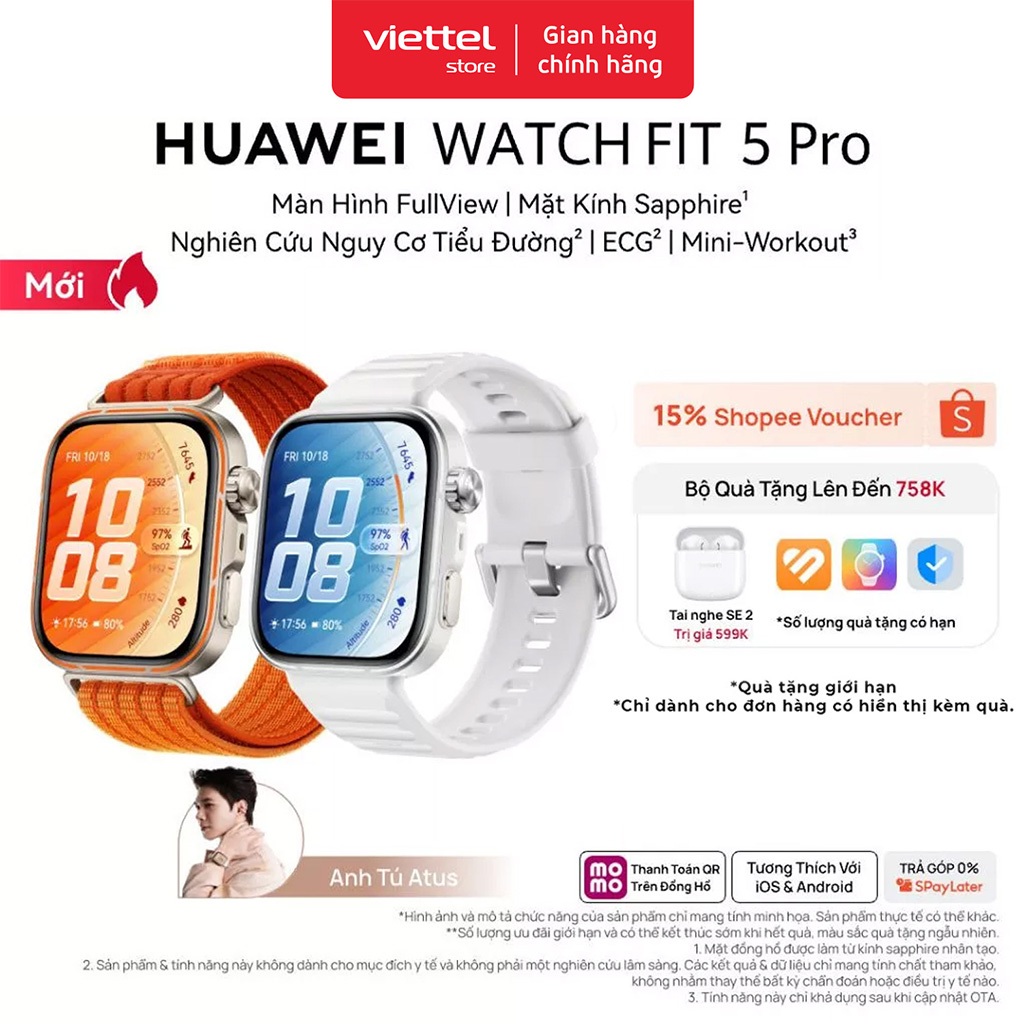 Đồng Hồ Thông Minh HUAWEI WATCH FIT 5 Pro| Titanium&Kính Sapphire2.5D| Nghiên Cứu Nguy Cơ Tiểu Đường