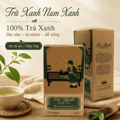 Hộp Trà Túi Lọc Nam Xanh, Trà Xanh Dịu Nhẹ, Tự Nhiên Dễ Uống, 18 Túi Lọc/Hộp 54g, Quà Tặng Cao Cấp