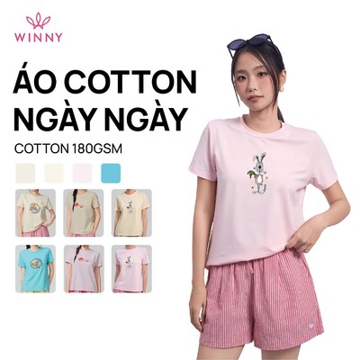 Áo thun WINNY cotton tay ngắn cổ tròn  tôn dáng phong cách hoạt hình 1HACT26012N