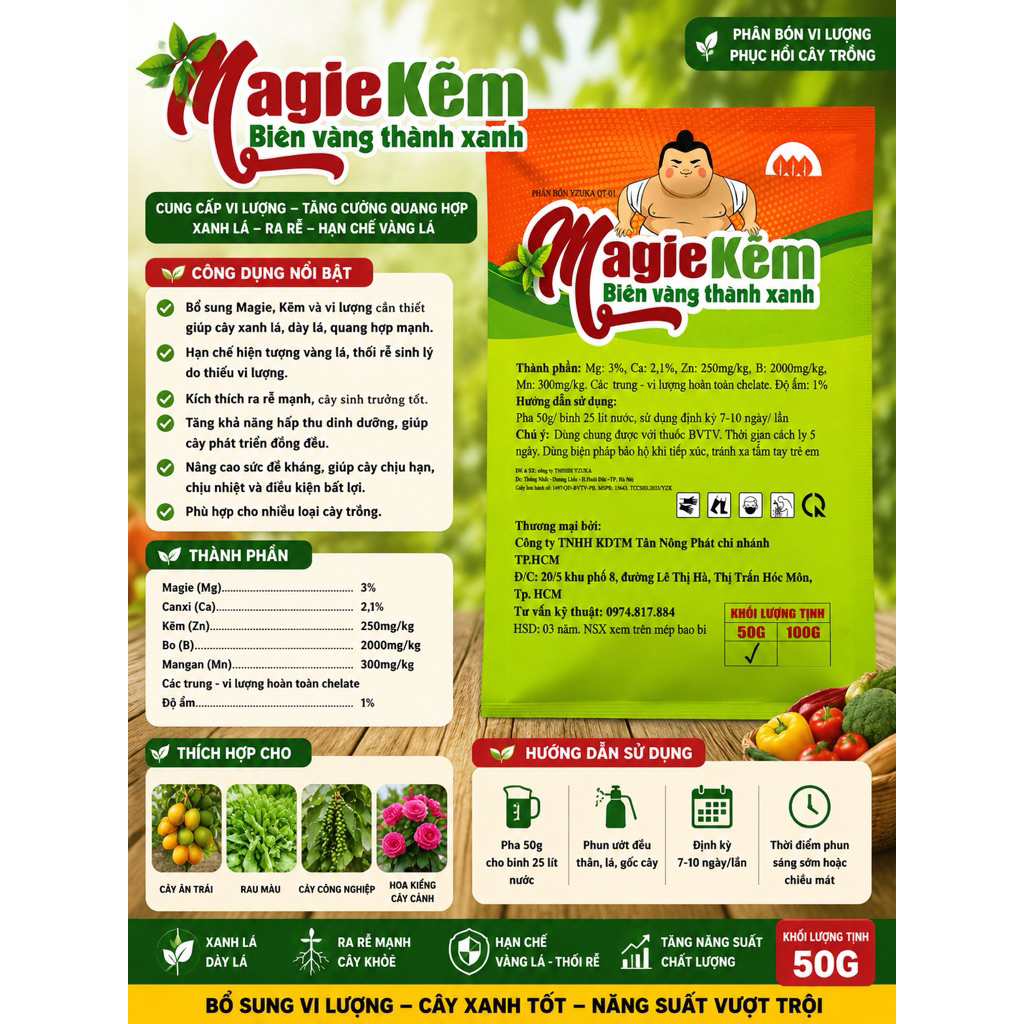 Phân Bón Vi Lượng Magie Kẽm – Magie Kẽm Biến Vàng Thành Xanh 50G