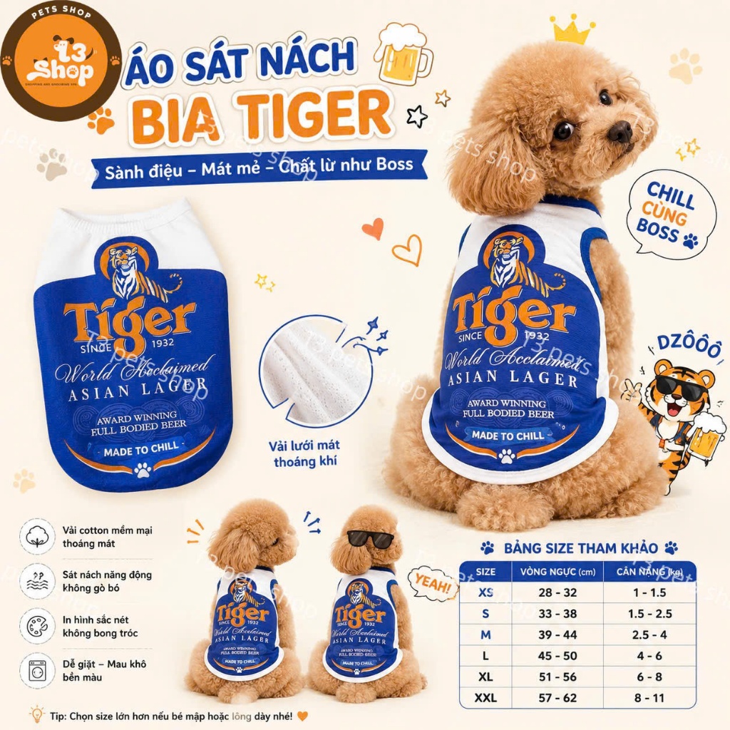 áo bia Tiger quẩy tới bến dành cho chó mèo - T3 PETS SHOP