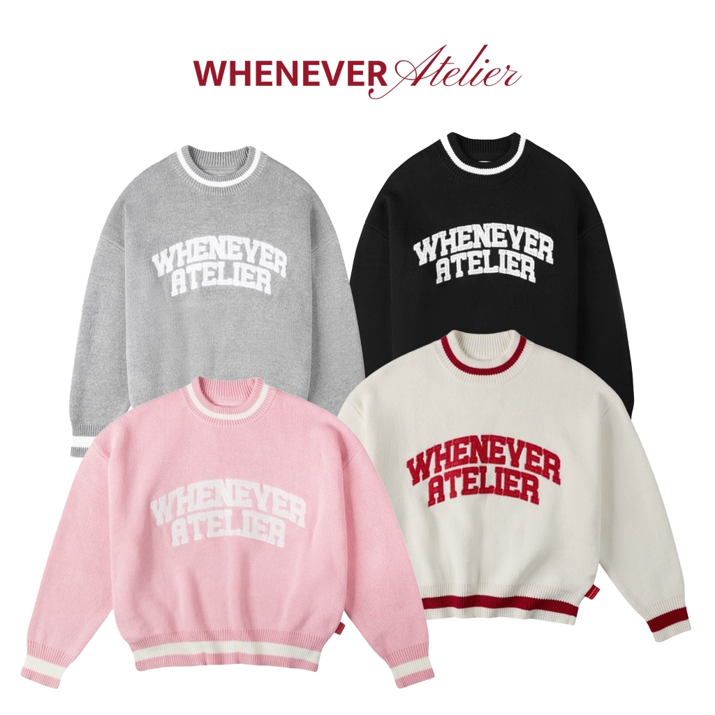 Whenever -Áo Sweater Whenever Atelier Basic Logo Knit Sweater Form Boxy Unisex Vải Nỉ Dày Dặn Ấm Áp