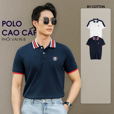 Áo Thun Polo Nam Cao Cấp Phối Vai In B - Luôn Tặng Hộp Đóng - BY COTTON