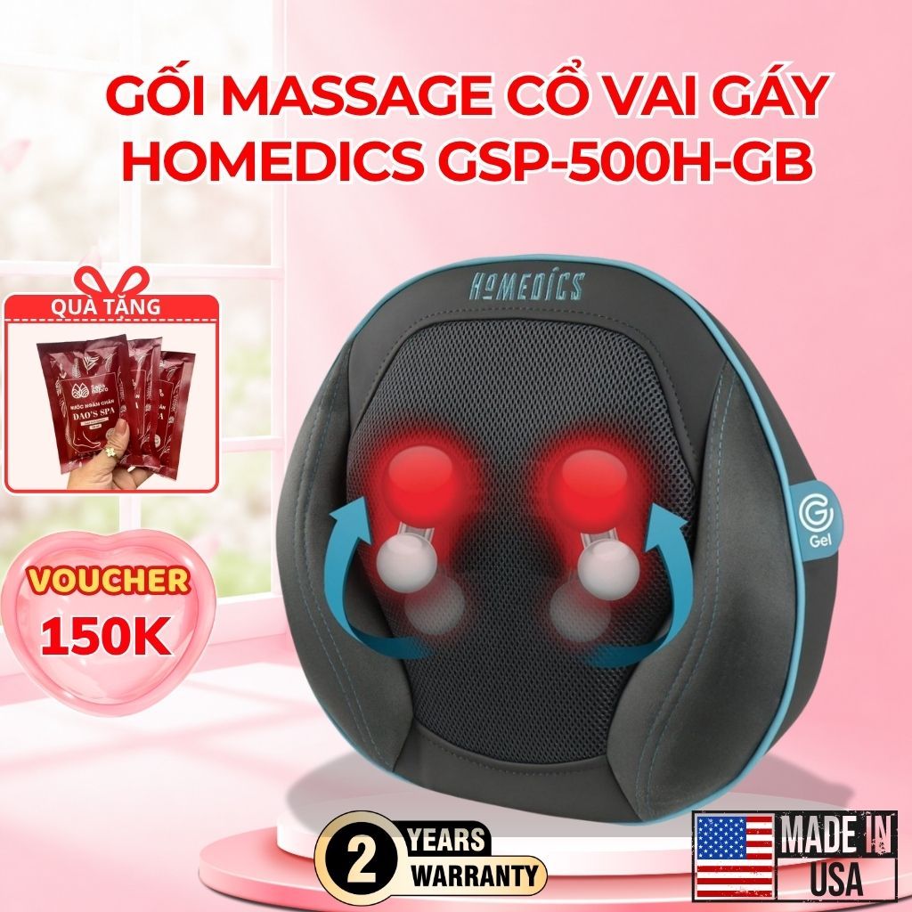 Gối massage công nghệ Shiatsu GEL 3D HoMedics GSP-500H-GB- HT Beauty Nhập Khẩu Mỹ Chính Hãng