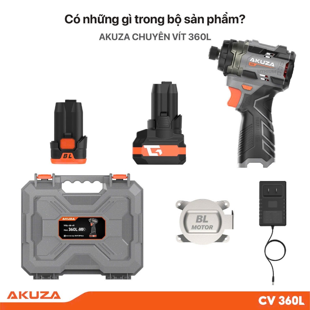 Máy Vặn Vít 360L PRO Akuza ,Có chế độ xung, 1Pin 4Cell + 1Pin 8cell - Nhỏ Gọn - Không Chổi Than