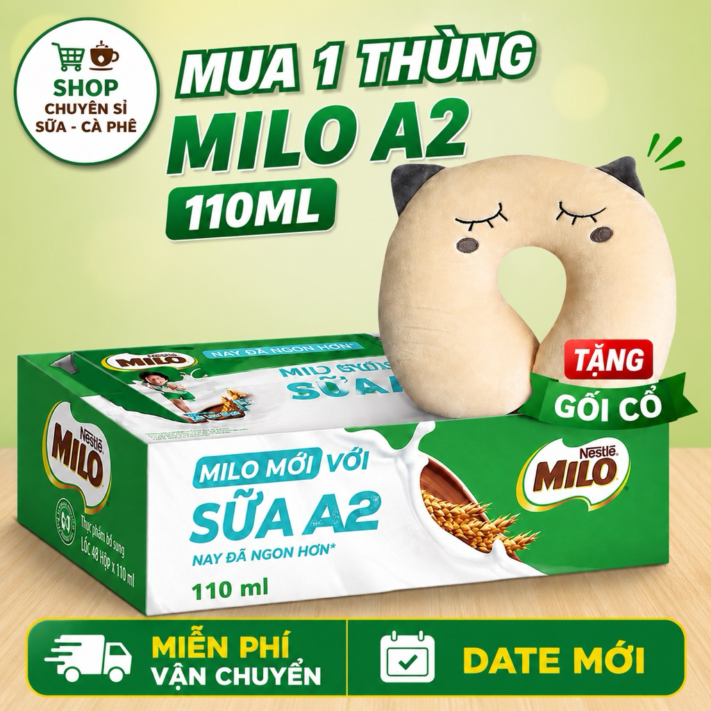 (Tặng Gối Cổ) Sữa Mát Milo A2 110ML Cao Cấp (48hộp x 110ML) Date 10/2026