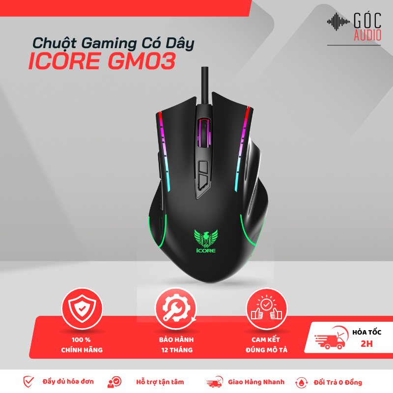 Chuột Game Có Dây iCore GM03 - LED 7 Màu, DPI 7200, Giá Tốt - GÓC AUDIO