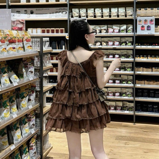 Đầm Nữ Tay Phồng Cột Nơ Ở Vai đầm voan lụa chéo