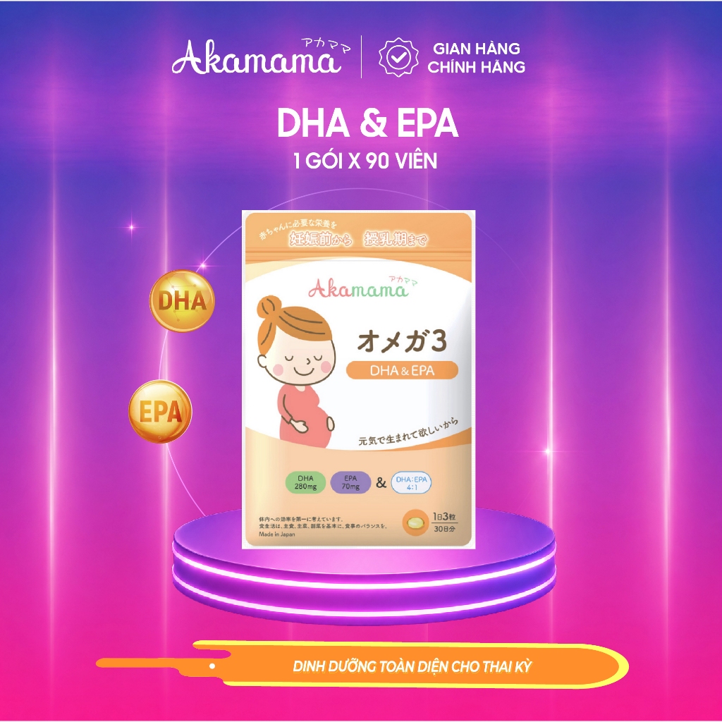 DHA cho bà bầu Akamama - Nhật Bản, hỗ trợ phát triển não bộ & thị giác của bé - 90 viên