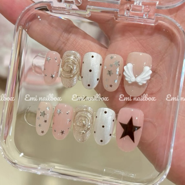 E29 Nailbox Xoáy Sao Đen, móng tay giả tráng gương xinh Eminailbox