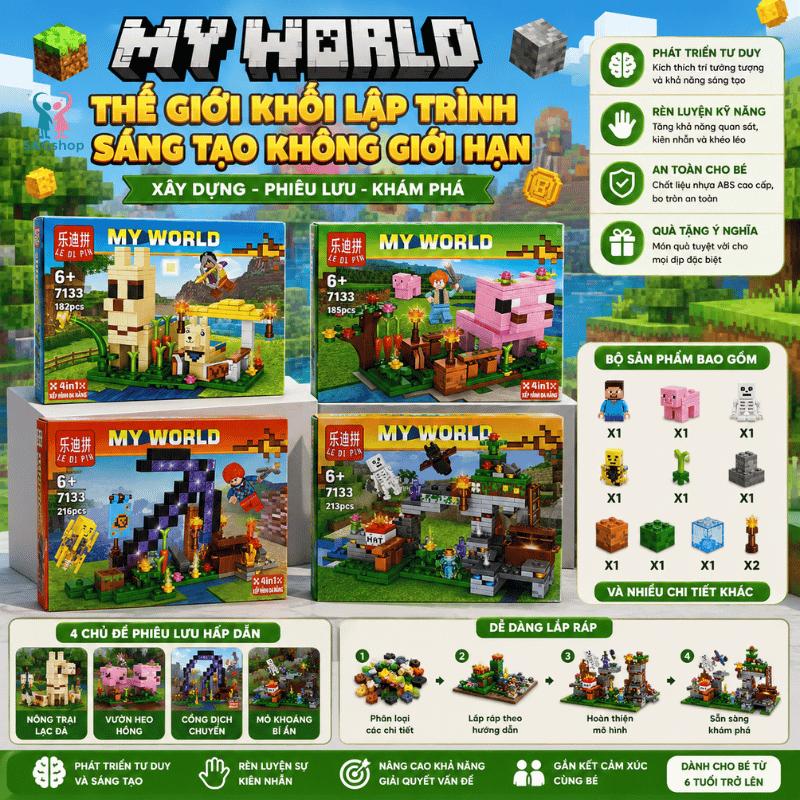 BỘ LẮP RÁP MY WORLD 4 TRONG 1 – KHÁM PHÁ THẾ GIỚI SÁNG TẠO