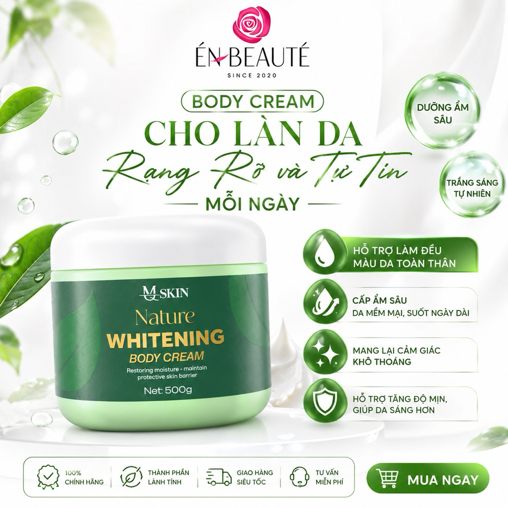 MQSKIN Kem Body DIỆP LỤC MQSkin Dưỡng Trắng 500g – Body Bật Tone, Mịn Da, Cấp Ẩm Dịu Nhẹ