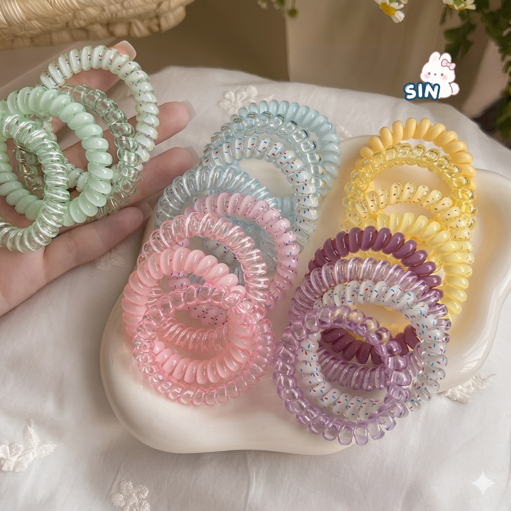 Set 4/6/8/16/20 Dây cột tóc lò xo dạng túi Beary Dây buộc tóc nữ Thun cột tóc cao su xoắn ốc Hàn Quố