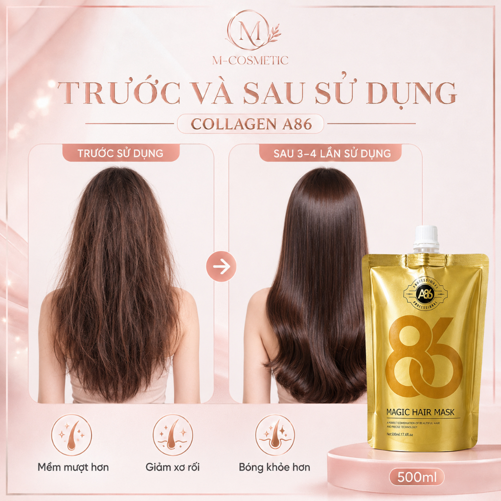 Kem ủ tóc A86 phục hồi tóc hư tổn khô sơ gãy rụng không chứa Silicon dung tích 500ml