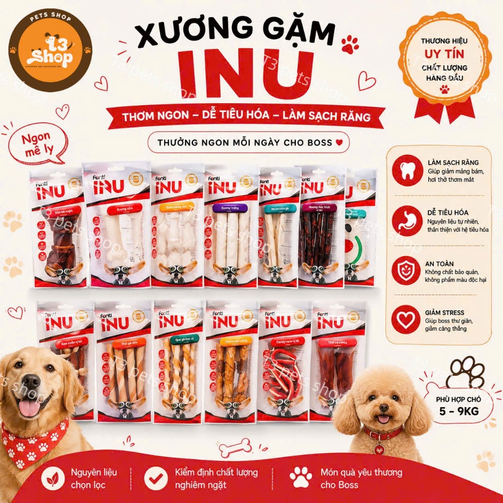 que da bò INU các loại dành cho chó - chống ngứa răng - làm sạch răng miệng -  T3 PETS SHOP