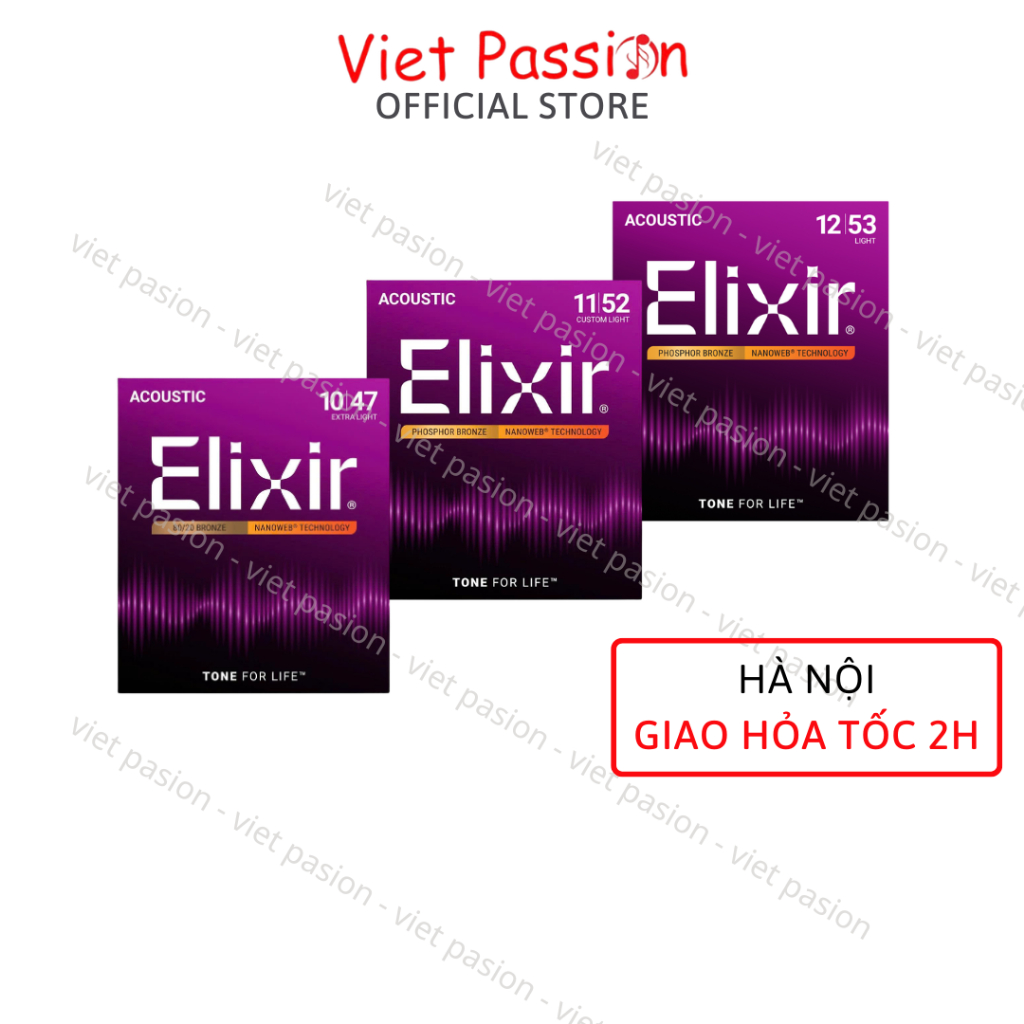 Dây đàn guitar acoustic ELIXIR 16027 Phosphor Bronze Nanoweb cỡ 11 dây đàn Elixir chính hãng nhập kh