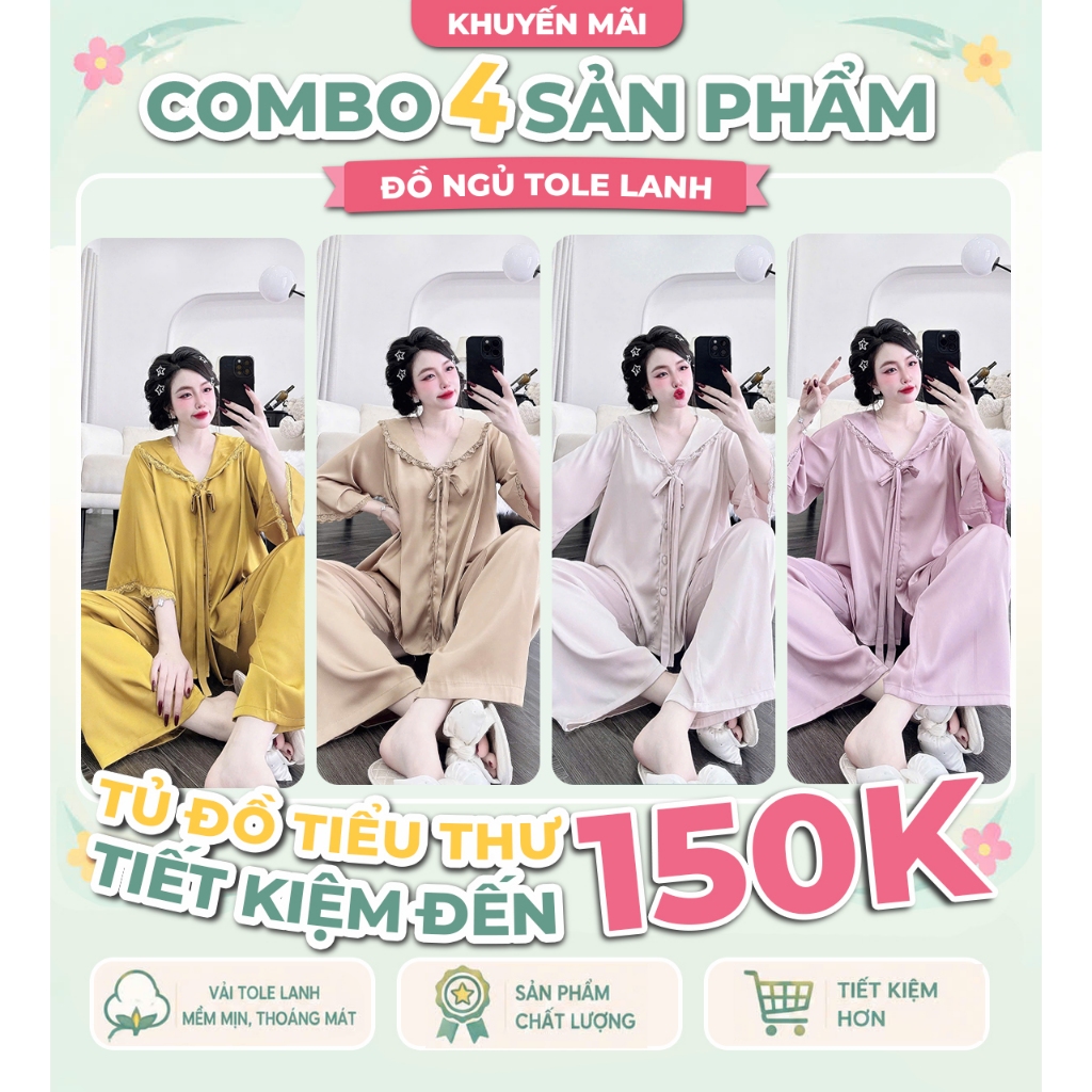 Đồ Ngủ Nữ Bigsize, Đồ Ngủ Pijama lụa Latin Tay Loe Dài cao cấp mềm mại dễ thương < 70KG M08