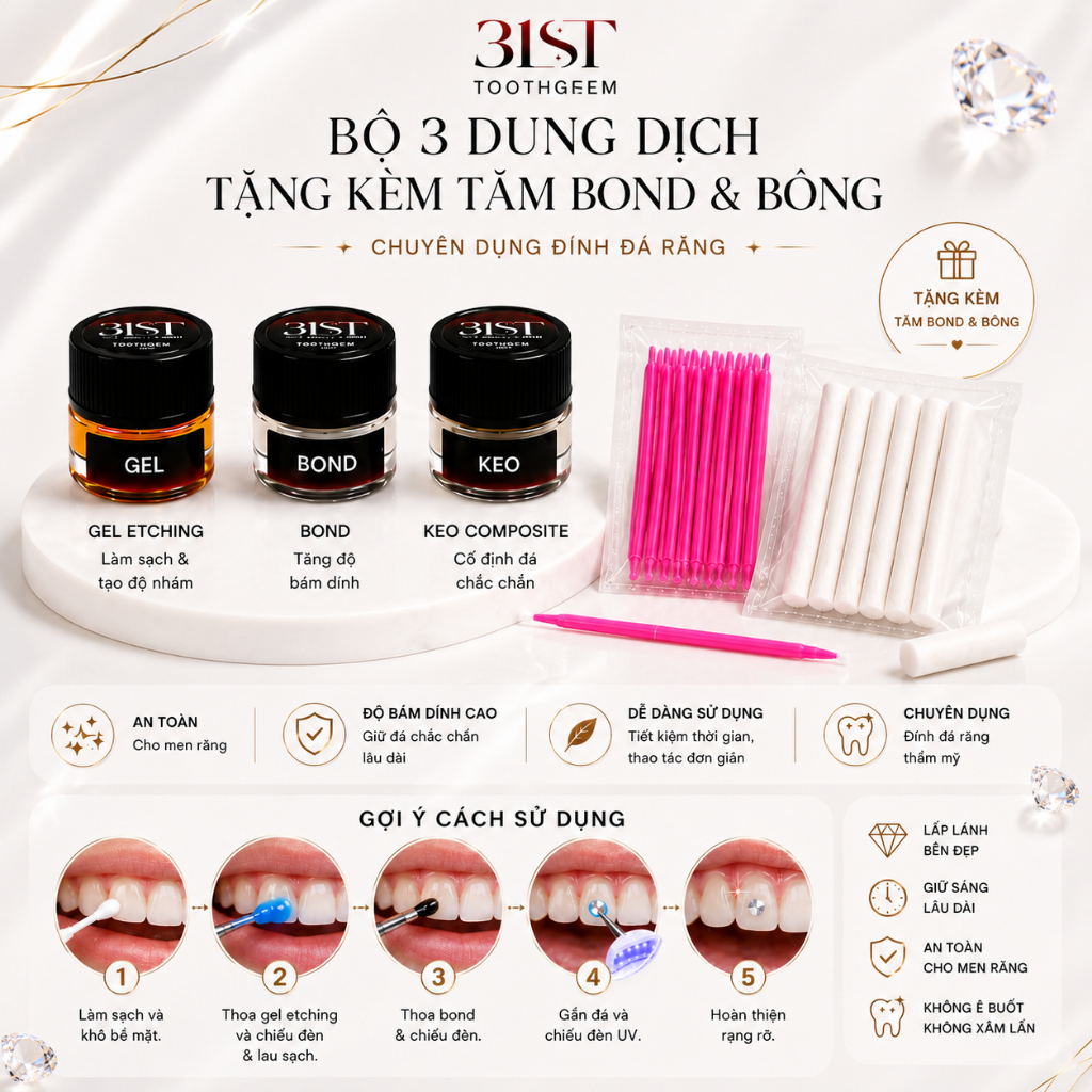 Bộ Dụng Dung Dịch Đính Đá Răng Tại Nhà – DIY Tooth Gem Kit An Toàn Nha Khoa | 31st Toothgem