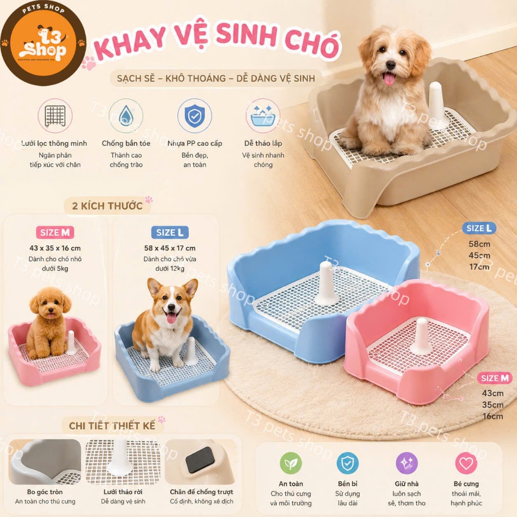 Khay vệ sinh size lớn và nhỏ dành cho chó - T3 PETS SHOP