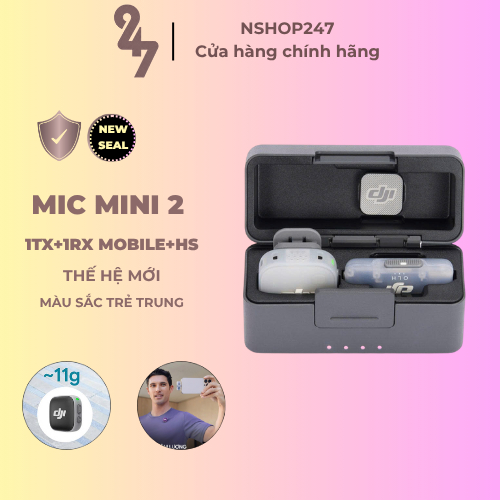 [NSHOP] DJI Mic Mini 2 Bộ 1TX+1RX Mobile+Hộp Sạc Thu Âm Không Dây Nhỏ Gọn, Khử Ồn 2 Cấp Độ Trẻ Trung