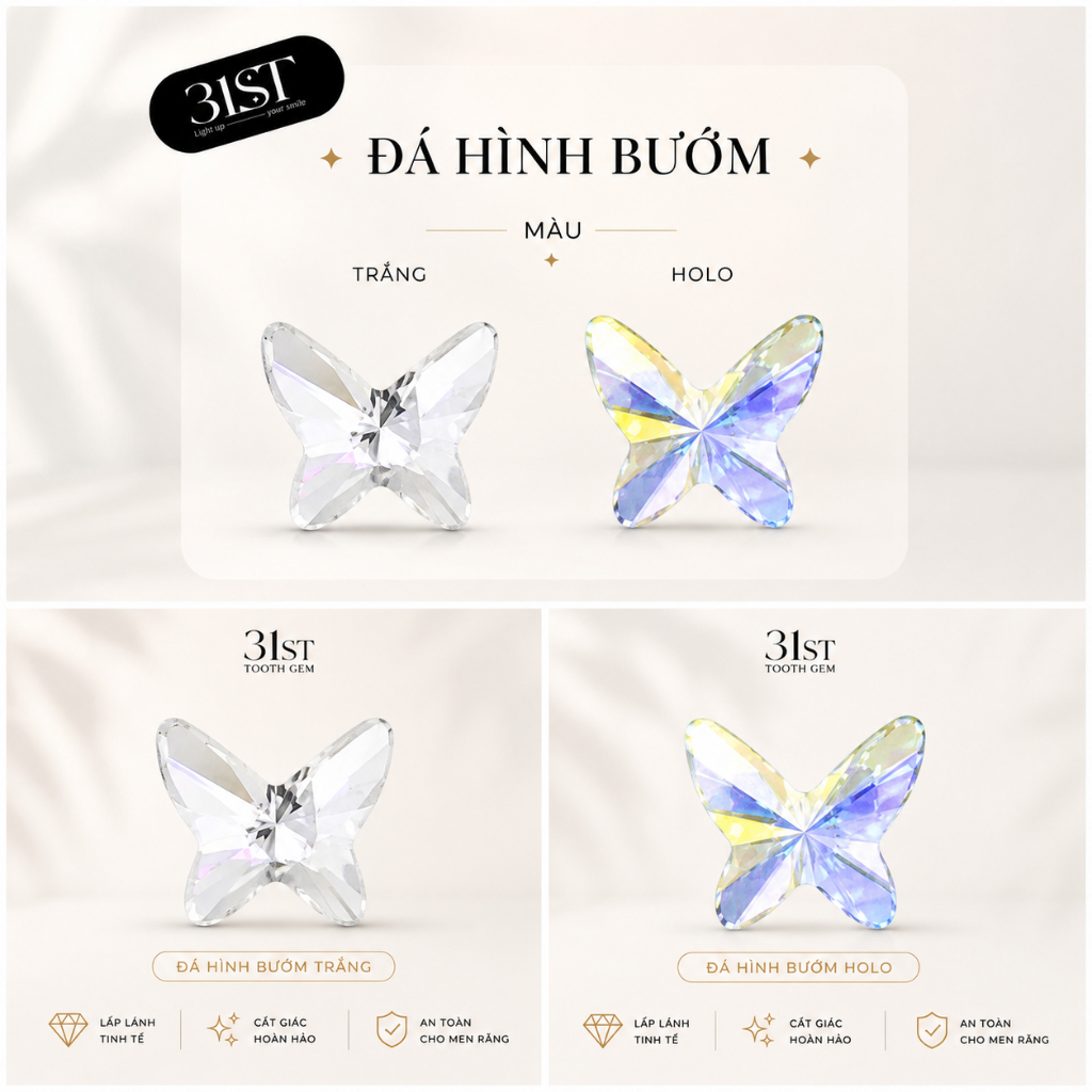 Đá Toothgem Lẻ Hình Bướm | Đá Đính Răng DIY | Bắt Sáng Đẹp
