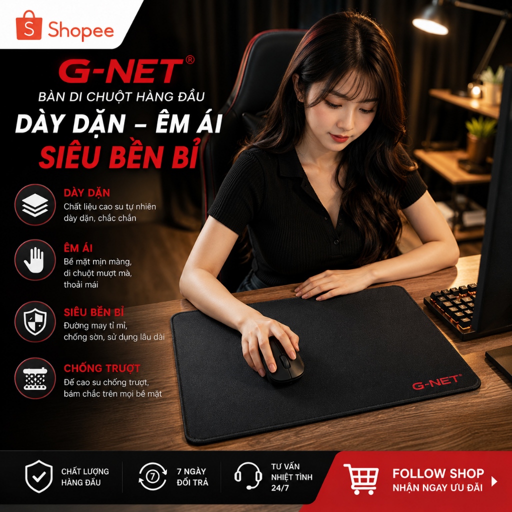 Lót chuột cao cấp Gnet đủ kích thước 30cm.35cm.40cm (Chính hãng Gnet)