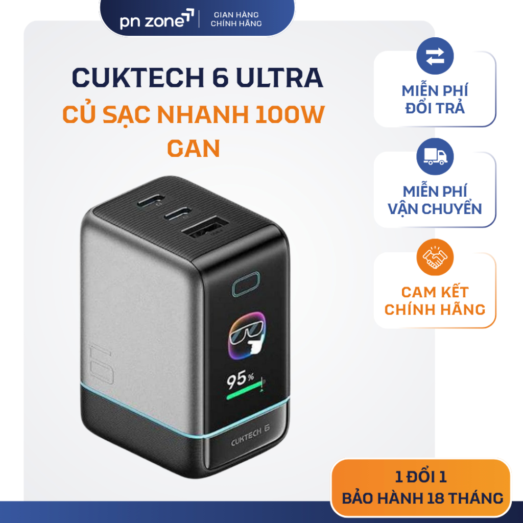 Củ sạc Nhanh Cuktech 6 Ultra GaN 100W AD653U  - Bảo Hành 18 Tháng