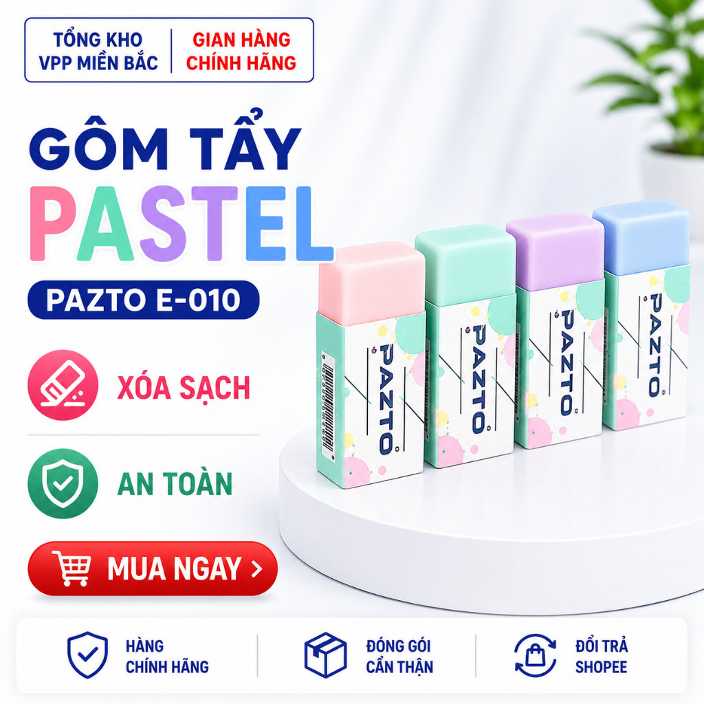 Gôm tẩy màu Pastel Thiên Long Pazto E-010 Màu ngẫu nhiên