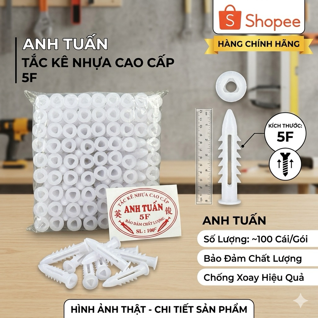 Bịch 100con Tắc Kê Nhựa 2F 3F 4F 5F 6F 8F . Tắc Kê Nhựa Cao Cấp