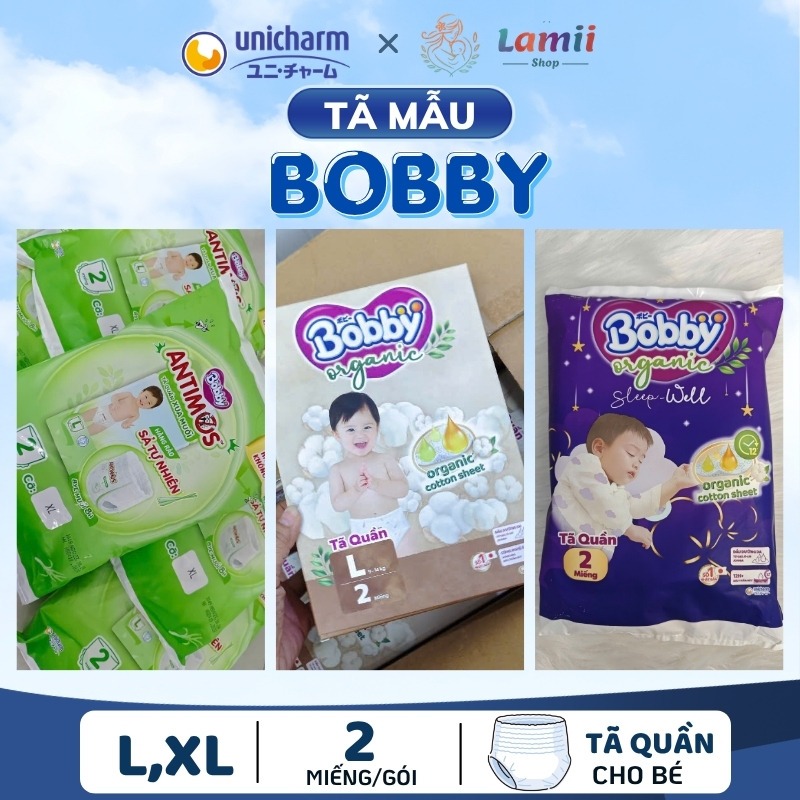 Bịch Tã mẫu 2 miếng Bobby Premium Soft / Antimos/ Bobby Organic ngày - Tã quần Bobby CHÍNH HÃNG