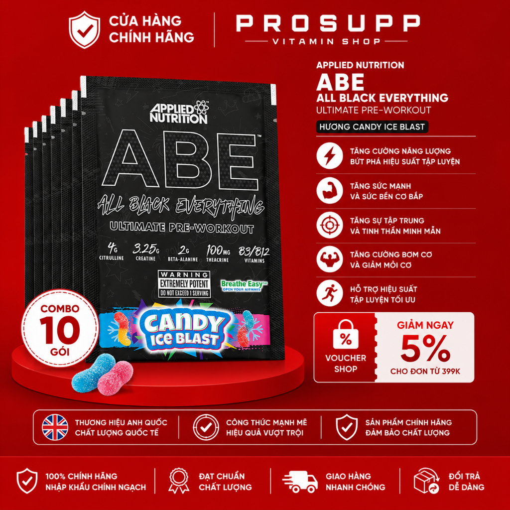 [ KHÔNG VÓN 100% ] Sample ABE , Gói dùng thử pre workout ABE, Applied Nutrition ,1 Lần dùng hỗ trợ t