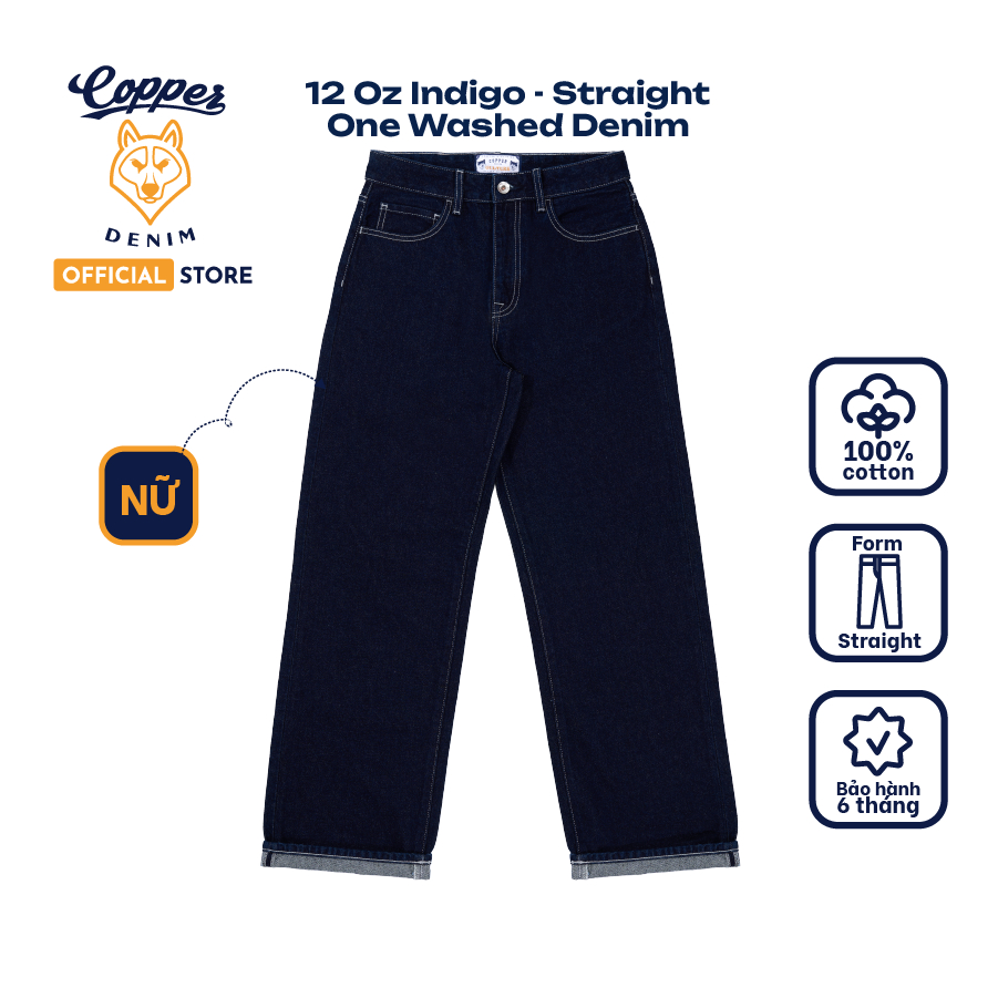 [NEW] Quần Jeans Nữ 12 Oz - onewashed denim, dáng straight, màu indigo - Copper Denim